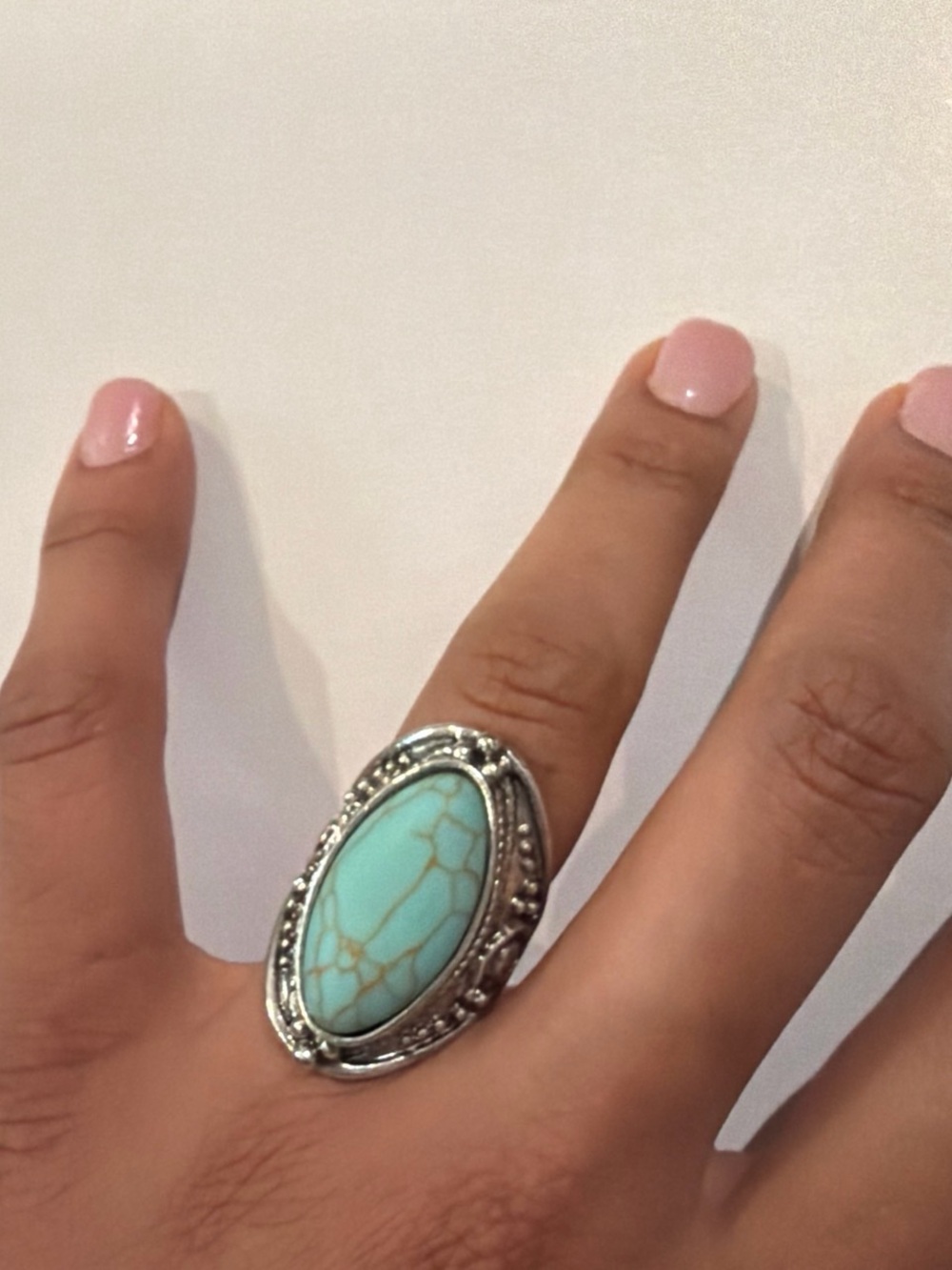 Silver Turquoise Oval Statement Ring - Women Jewelry